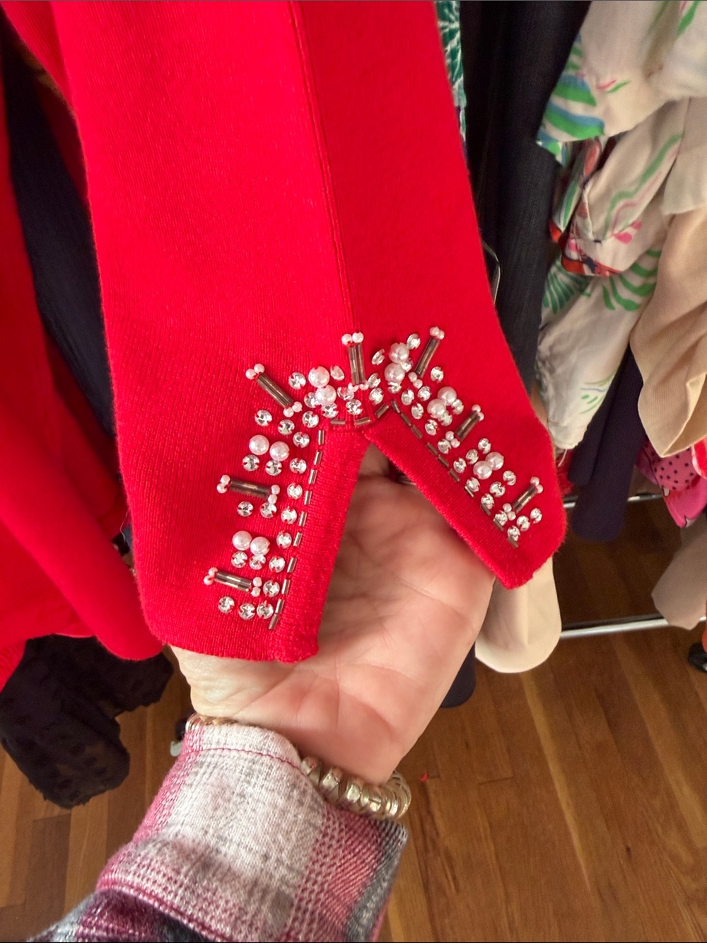 Quacker Factory Red Embellished Knit Pullover with Tassel Zipper pull - Picture 8 of 10